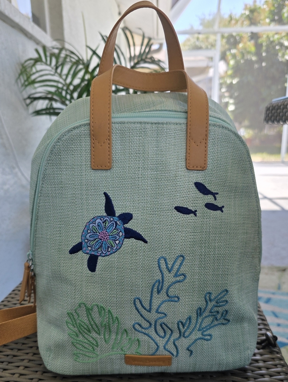 Vera Bradley Women's Straw Mini Beach Totepack Coastal Sea Turtle Backpack